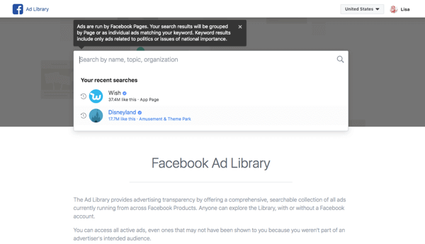 Просматривайте объявления конкурентов на Facebook через их бизнес-страницу или Библиотеку объявлений Facebook